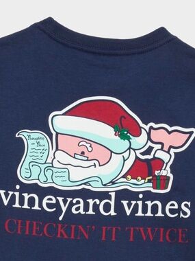 NWT Vineyard Vines Unisex Santa Whale List- Navy Long Sleeve Pocket Tee- Size XL